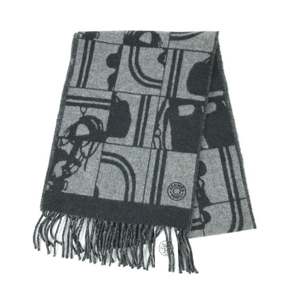 HERMES fringe Brides de Gala fringe Scarf Cashmere gray - Picture 1 of 12
